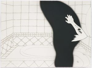 Woman Who Preens at the Mirror 거울 보는 여자 56x76cm, Spray on paper, Chines ink, 2007